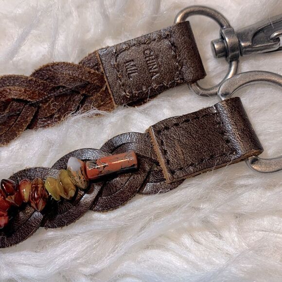 🟢3 for $20——-BEADED Leather belt braided women’s size M/L with 6” chain link - Picture 3 of 9